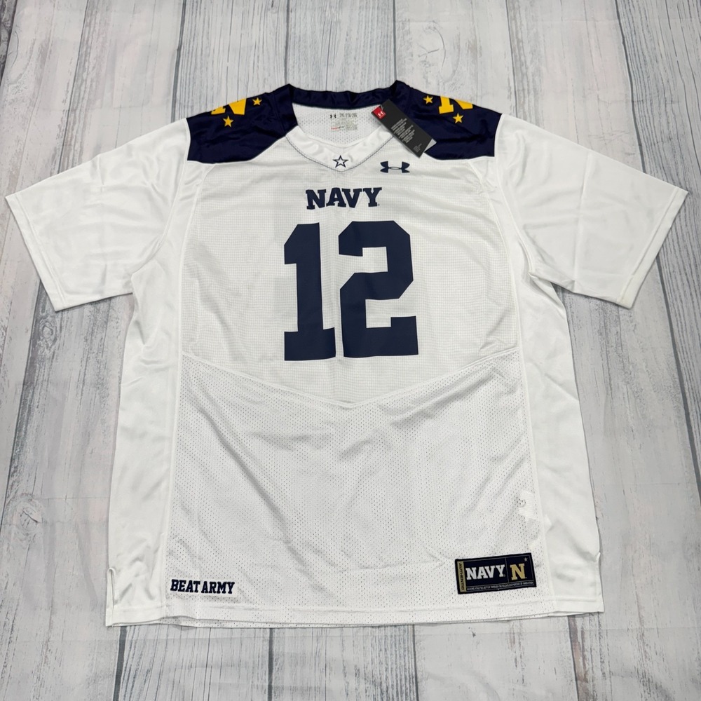 NWT Navy Midshipmen Under Armour‎ Football Jersey 2XL White #12 UA College Mens